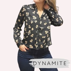 Dynamite Cropped Floral Silky Cherry Blossom Blouse